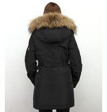 Macleria Fur Collar Parka WinterJacket Ladies Long - Black