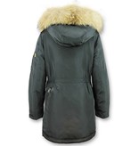 Macleria Fur Collar Parka WinterJacket Ladies Long - Black