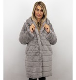 Save Style Women Fur Coat Long - Grey
