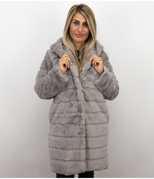 Save Style Women Fur Coat Long - Grey