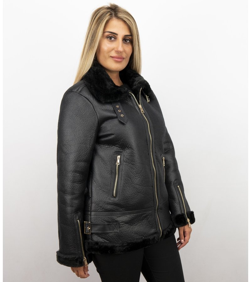 Z-design Shearling Lammy Coat For Ladies - Black