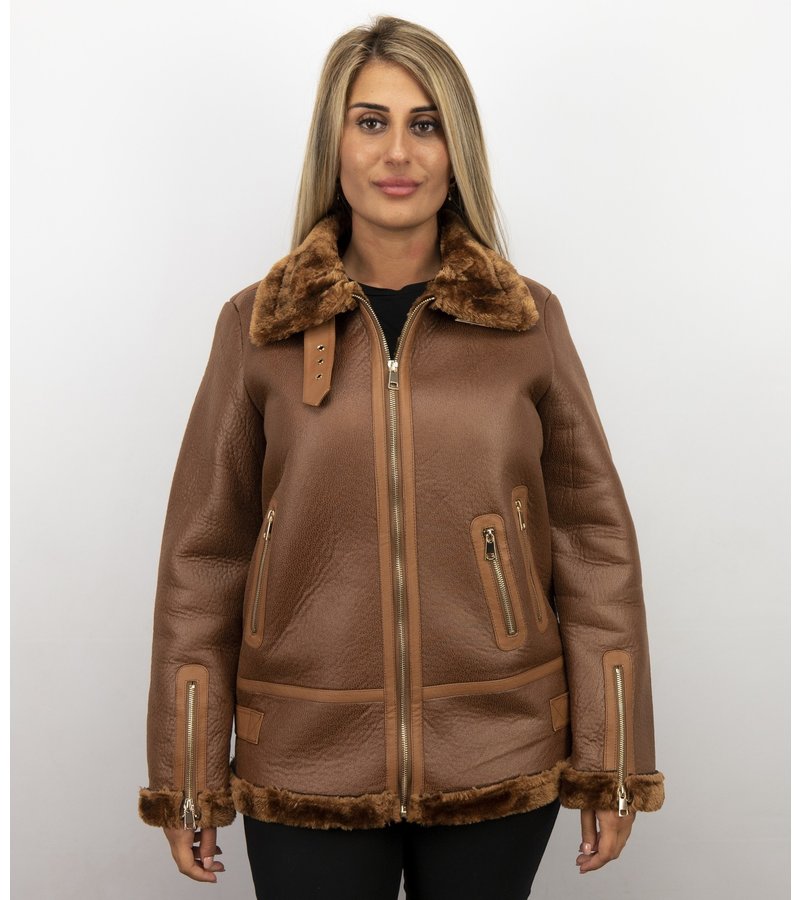 Z-design Shearling Lammy Coat For Ladies - Brown