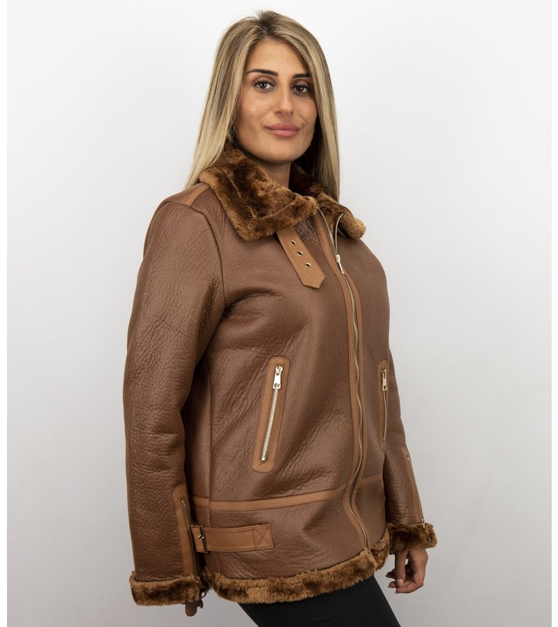 Z-design Shearling Lammy Coat For Ladies - Brown