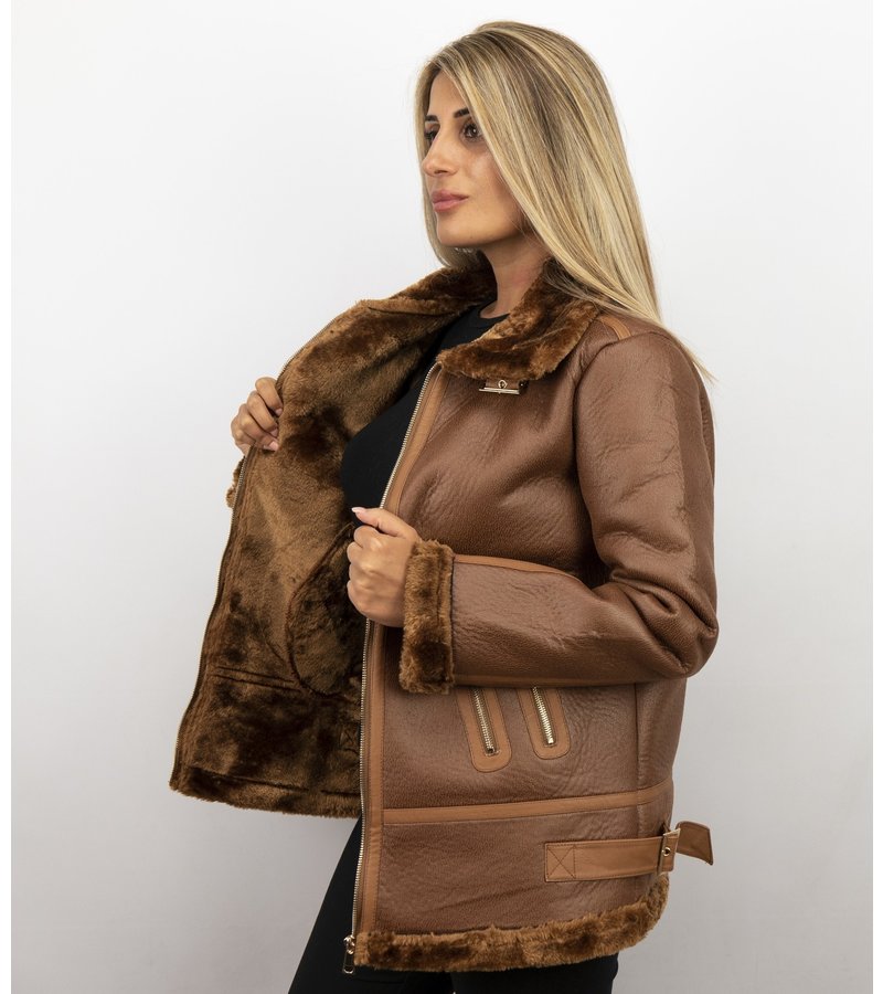 Z-design Shearling Lammy Coat For Ladies - Brown