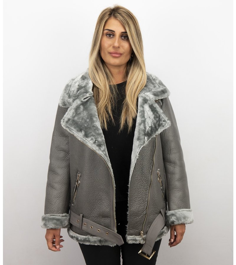 Z-design Shearling Lammy Coat For Ladies - Grey