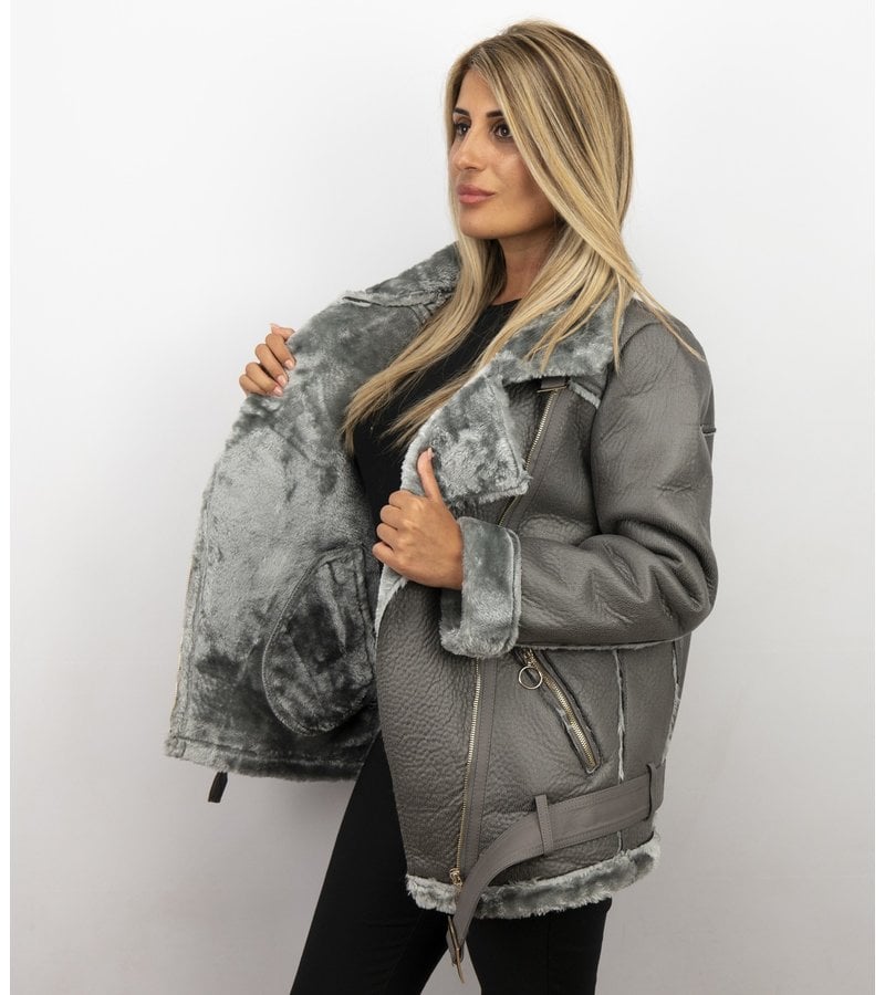 Z-design Shearling Lammy Coat For Ladies - Grey