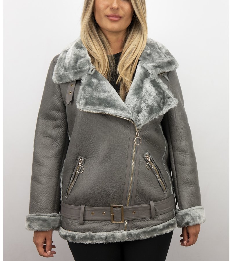 Z-design Shearling Lammy Coat For Ladies - Grey