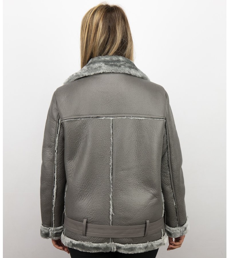 Z-design Shearling Lammy Coat For Ladies - Grey