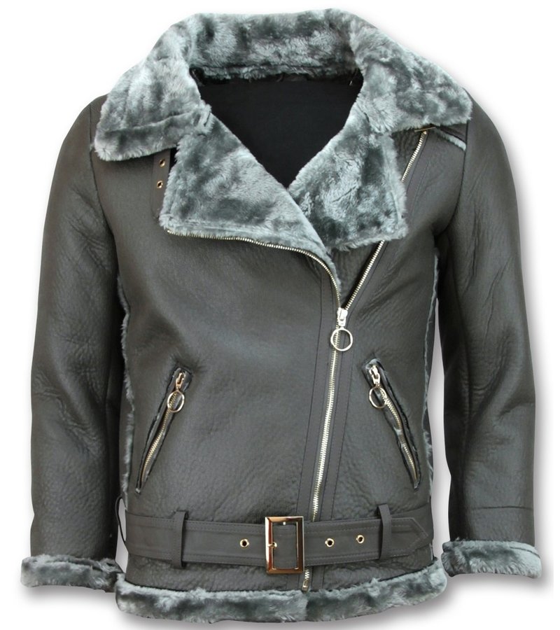 Z-design Shearling Lammy Coat For Ladies - Grey