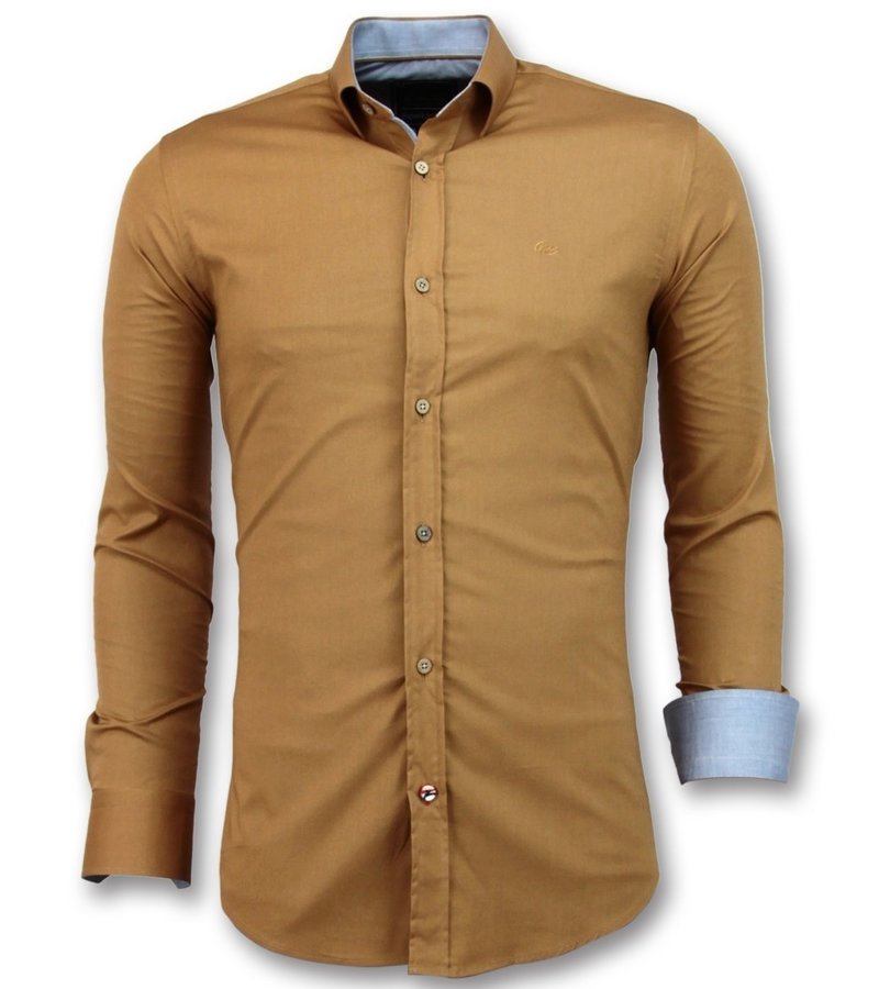 Gentile Bellini Men's Collar Shirts Plain Slim Fit - 3033 - Brown
