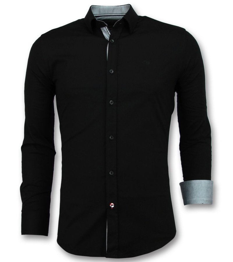 Gentile Bellini Men's Collar Shirts Plain - 3036 - Black