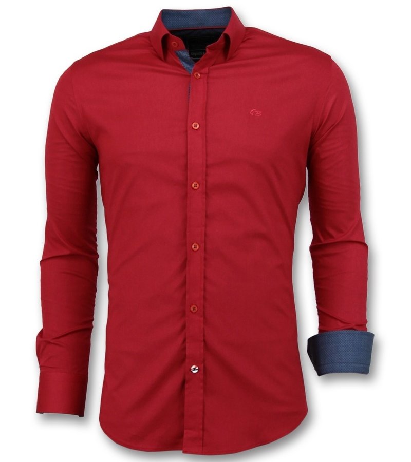 Gentile Bellini Men's Collar Shirts Plain - 3037 - Red