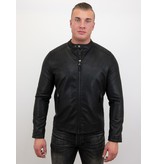 Enos Men Biker Leather Jacket  - Black