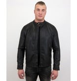 Enos Men Biker Leather Jacket  - Black