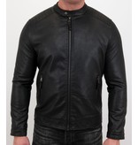 Enos Men Biker Leather Jacket  - Black