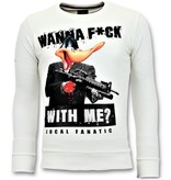 Local Fanatic Shooting Duck Gun Printed Sweater - White