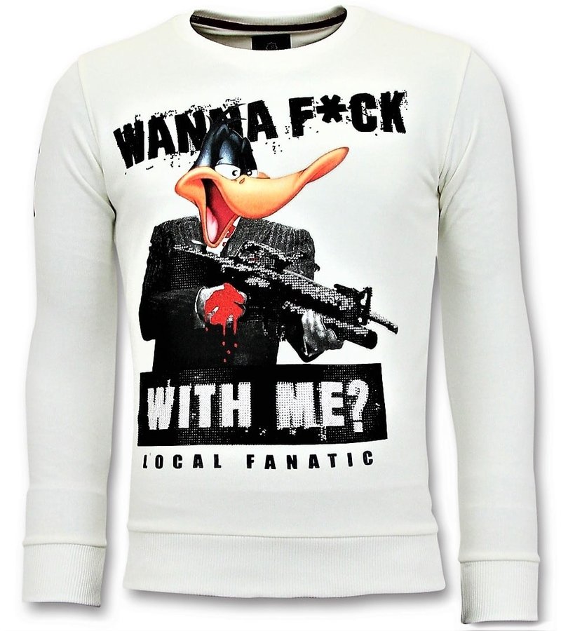 Local Fanatic Shooting Duck Gun Printed Sweater - White