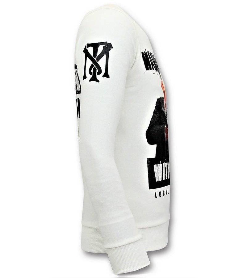 Local Fanatic Shooting Duck Gun Printed Sweater - White