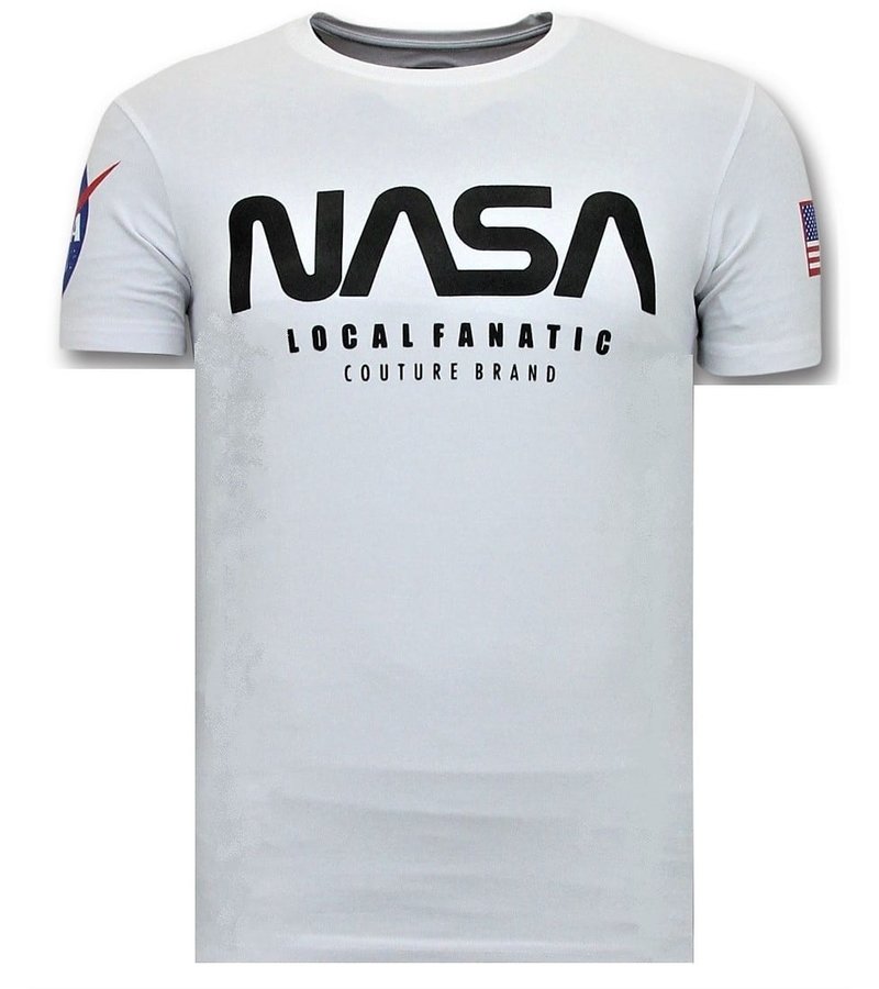 Local Fanatic NASA American Flag Printed T Shirt - White