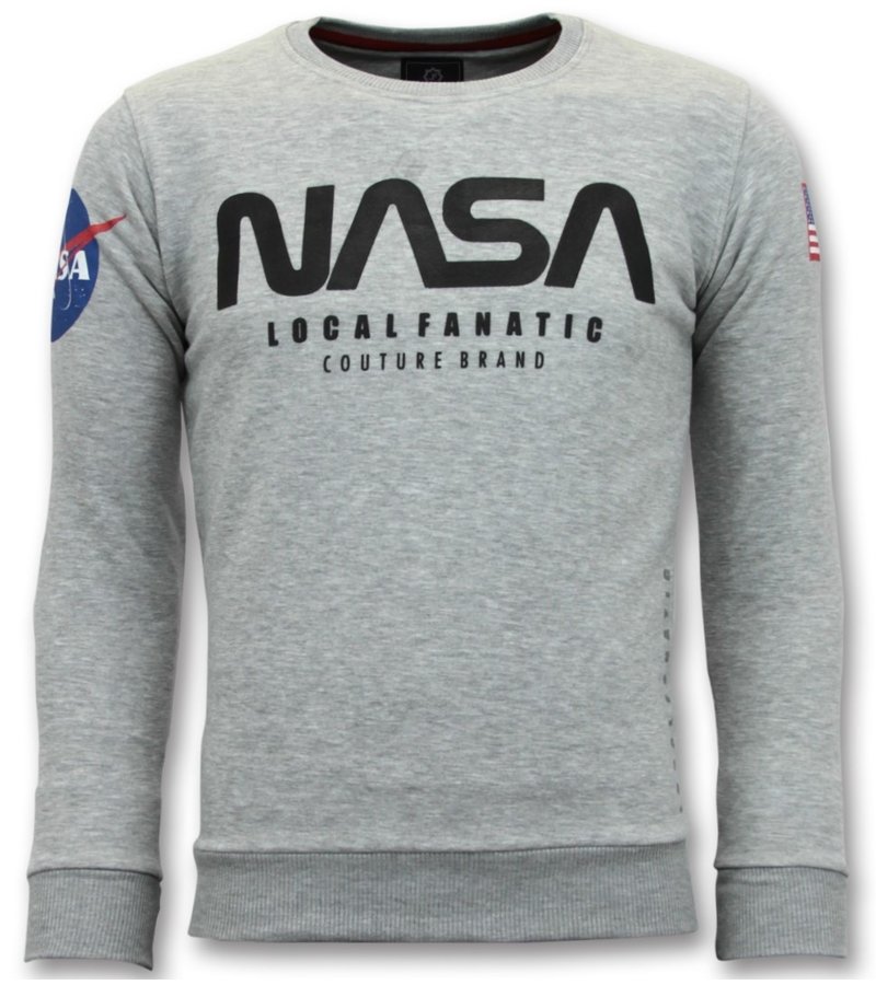 Local Fanatic Nasa American Flag Printed Sweatshirt - Grey