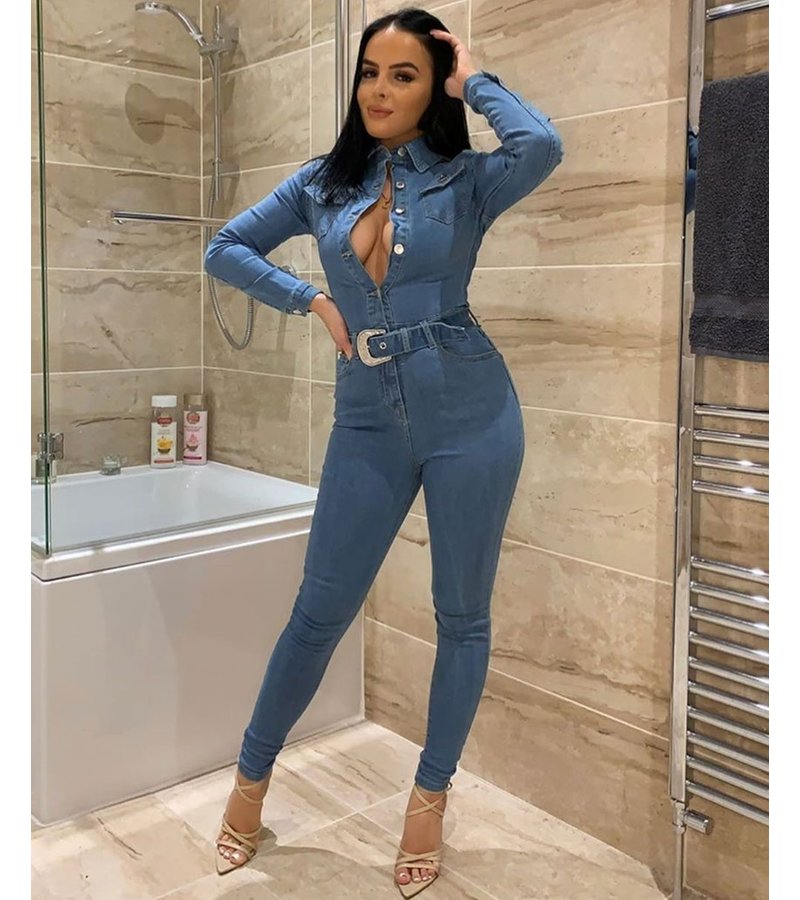 Sexy Denim Romper 2021 Denim Jumpsuit Women Long Sleeve Front Zipper Jeans  With Sashes Plus Size Belted Streetwear Overal From Cinda01, $36.63 |  DHgate.Com