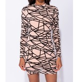 PARISIAN Abstract Print Long Sleeved Mesh Bodycon Dress - Women - Pink