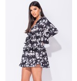 PARISIAN Floral Frill Trim Tiered Long Sleeve Dress - Women - Black