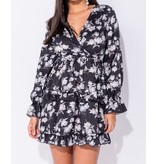 PARISIAN Floral Frill Trim Tiered Long Sleeve Dress - Women - Black