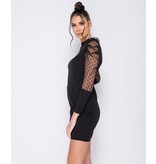 PARISIAN Polka Dot Sheer Puffed Sleeve Bodycon Mini Dress - Women - Black