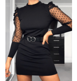 PARISIAN Polka Dot Sheer Puffed Sleeve Bodycon Mini Dress - Women - Black