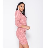 PARISIAN Polka Dot Puff Sleeve Ruching Detail Bodycon Dress - Pink