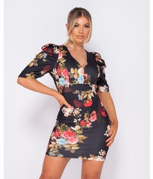 PARISIAN Floral Print Puffed - Bodycon Mini Dress - Women - Black