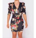 PARISIAN Floral Print Puffed - Bodycon Mini Dress - Women - Black