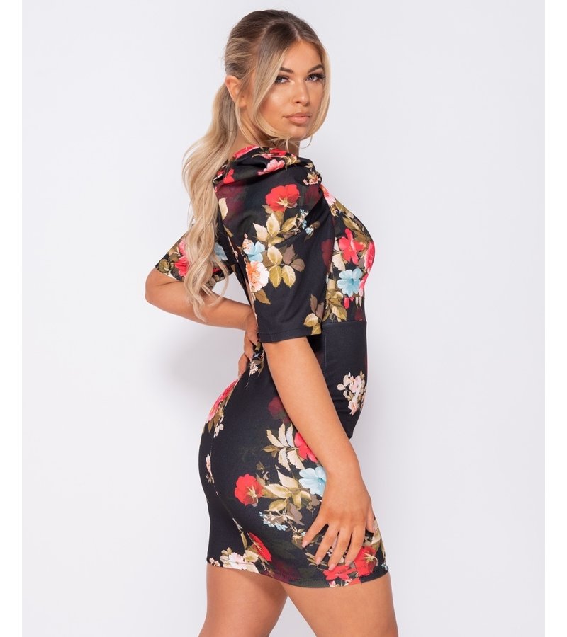 PARISIAN Floral Print Puffed - Bodycon Mini Dress - Women - Black