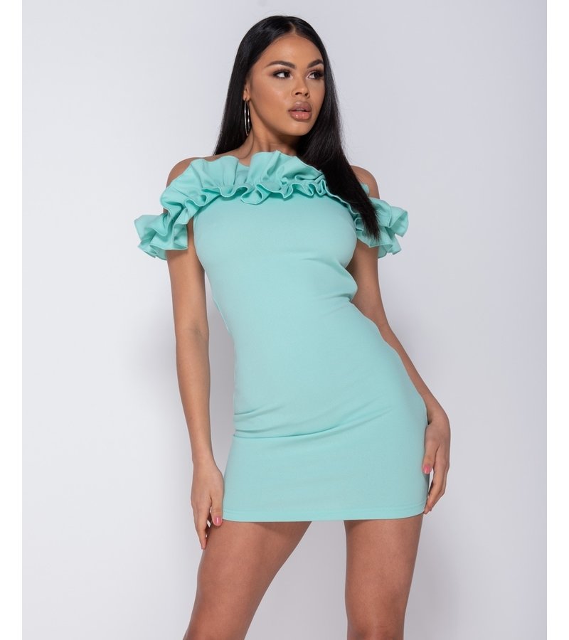 PARISIAN Ruffle Detail Bardot Bodycon Mini Dress - Women - Green