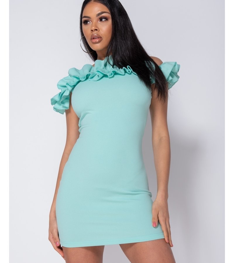 PARISIAN Ruffle Detail Bardot Bodycon Mini Dress - Women - Green