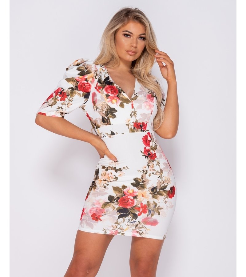 PARISIAN Puffed Floral Print Bodycon Mini Dress - Women - White