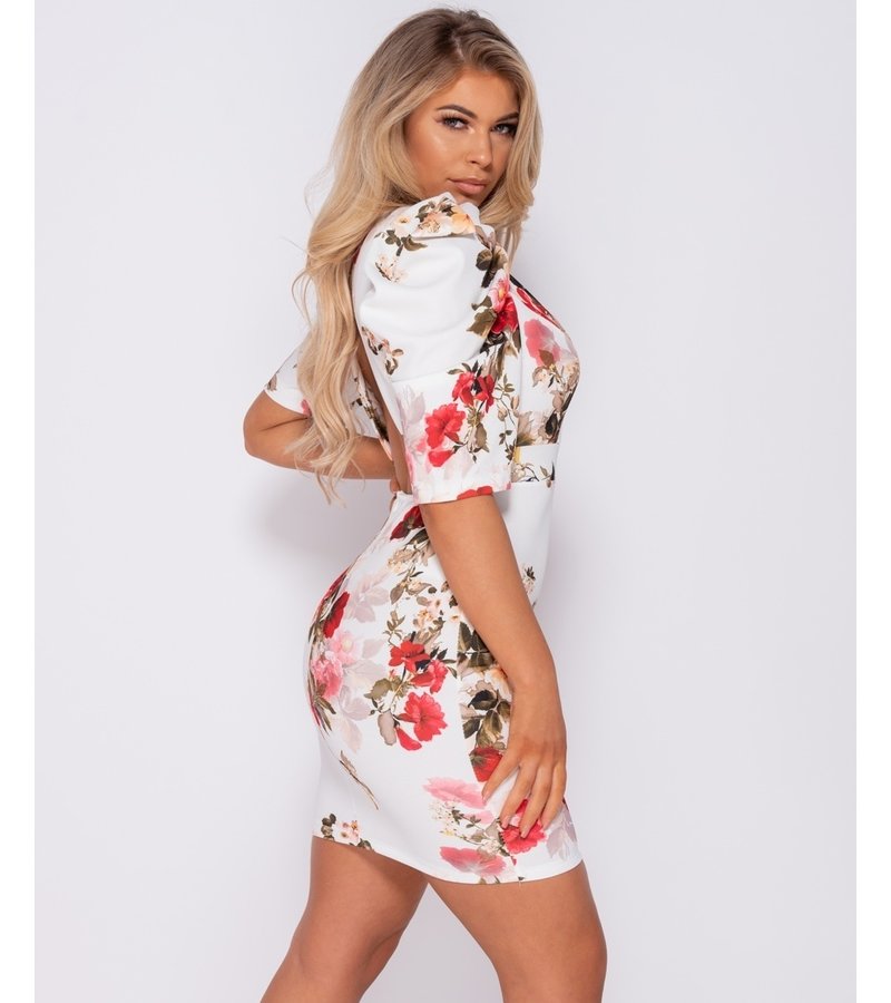 PARISIAN Puffed Floral Print Bodycon Mini Dress - Women - White