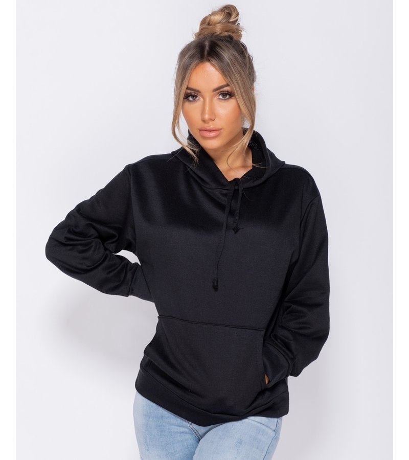 PARISIAN Oversized Drawstring Hooded Sweatshirt - Women - Black
