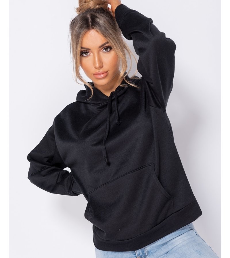 PARISIAN Oversized Drawstring Hooded Sweatshirt - Women - Black