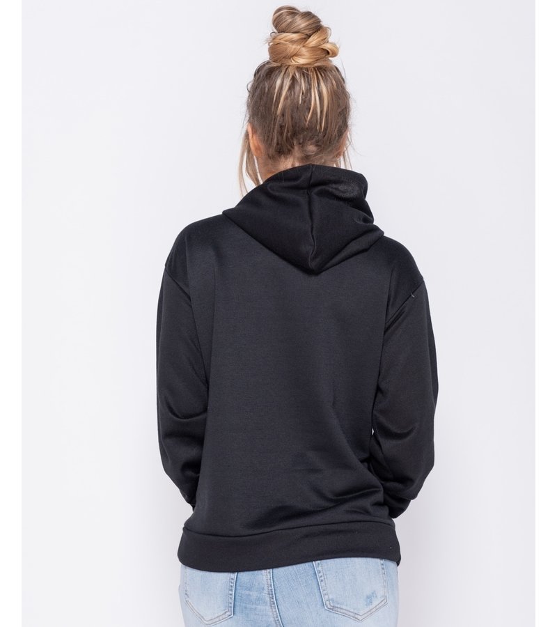 PARISIAN Oversized Drawstring Hooded Sweatshirt - Women - Black