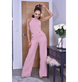CATWALK Katrina Button Halter Jumpsuit - Women Clothing - Pink