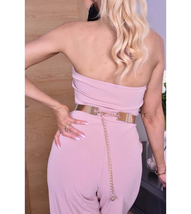 CATWALK Katrina Button Halter Jumpsuit - Women Clothing - Pink