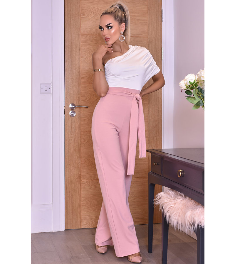 CATWALK Dior One Shoulder Ruched Jumpsuit - Ladies Fashion - Pink