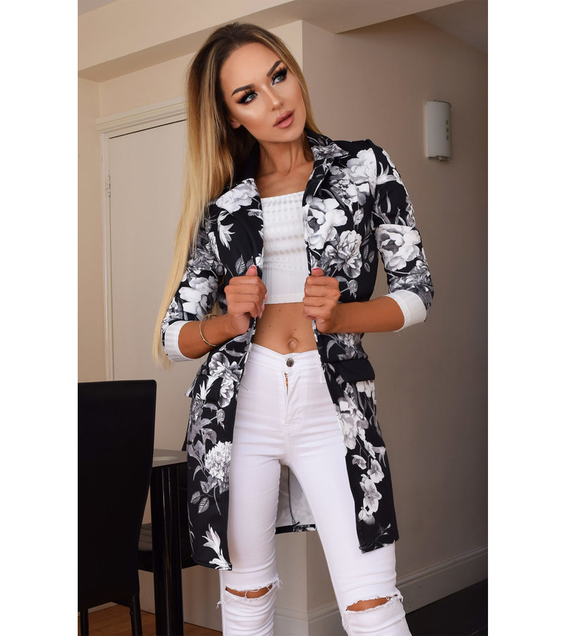 CATWALK Audrey Floral Longline Jacket - Women Style - Black