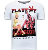 Local Fanatic Men Printed T Shirt Playtoy Mansion  - White