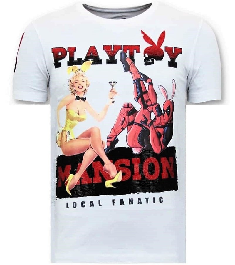 Local Fanatic Men Printed T Shirt Playtoy Mansion  - White