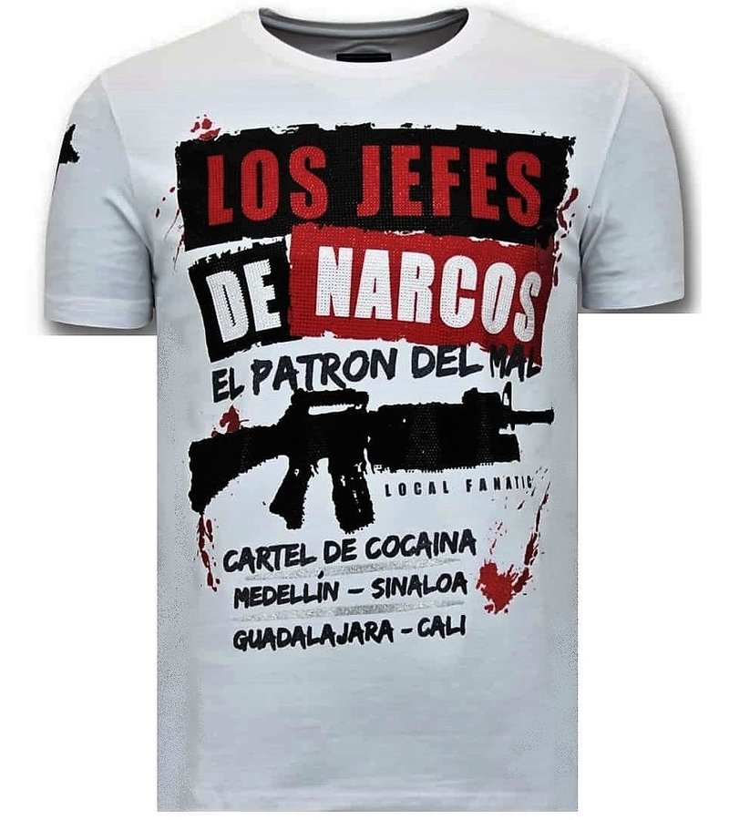 Local Fanatic Los Jefes The Narcos Printed T Shirt - White