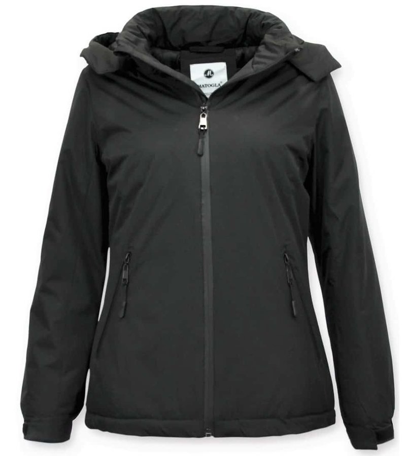 Beluomo Short Ladies Winter Coat  With Hood - Black