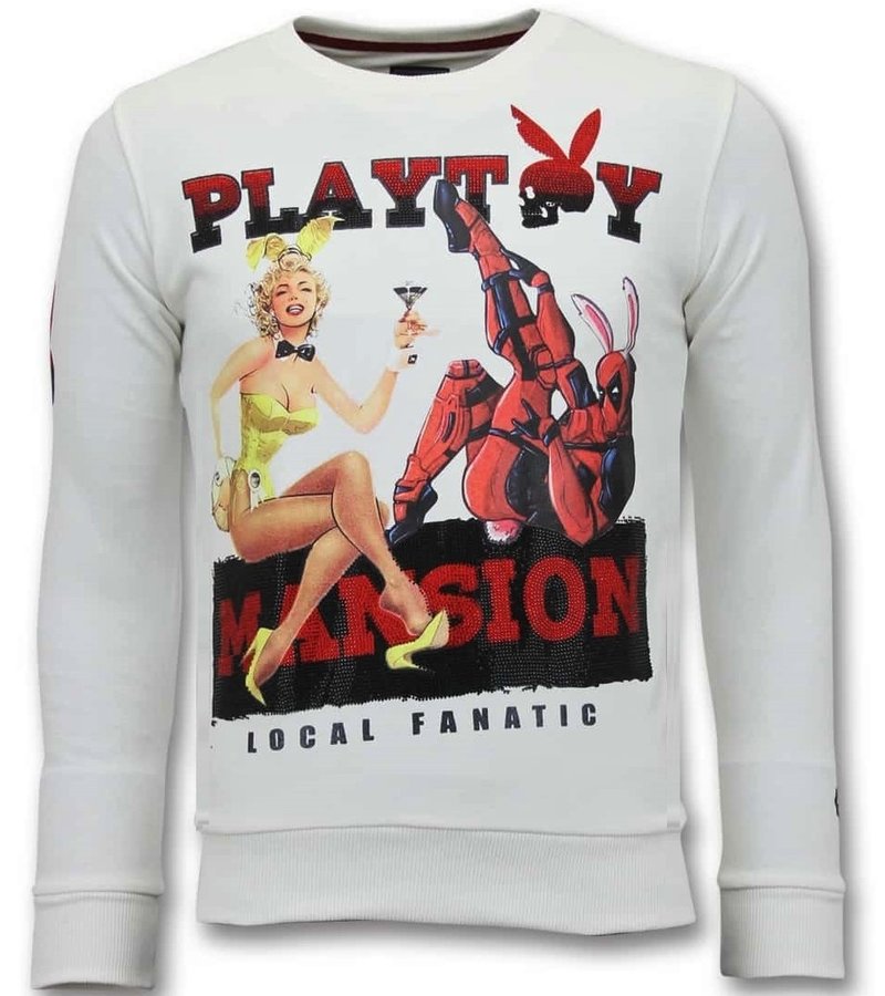 Local Fanatic Men Sweater Playtoy Mansion - White